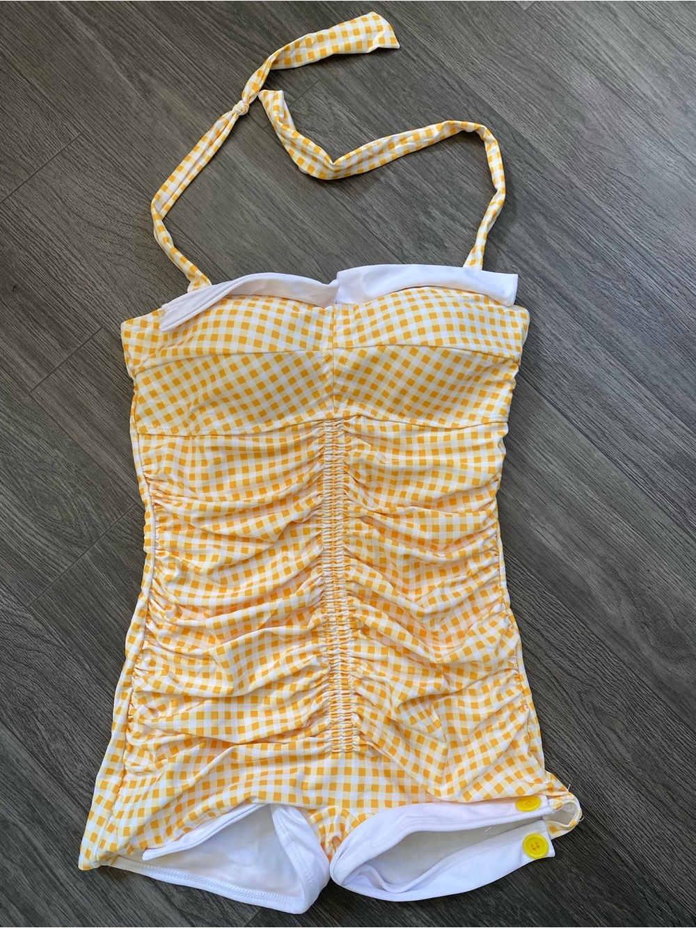 gingham 1950s halter bow knot one-piece swimsuit